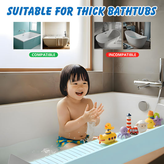 2.6 Feet Extra Wide Splash Barrier, Bathtub Splash Guard with 11 Suction Cups, Flexible Silicone Bathtub Splash Guard, Comes with a Toy Storage Bag (Blue)