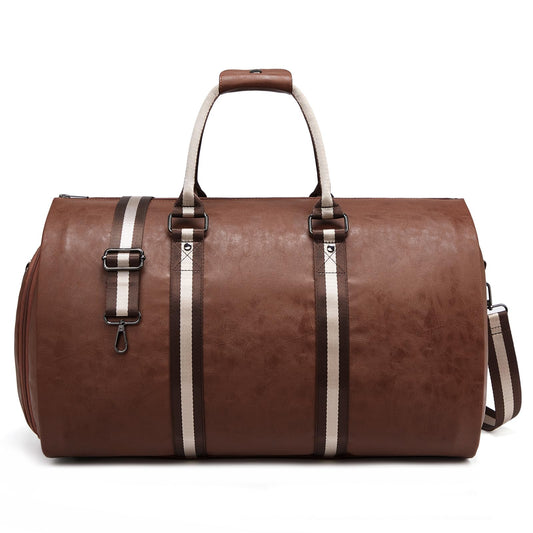 Leather Garment Bags for Travel, Convertible Carry on Garment Duffel Bag for Men, 2 in 1 Waterproof Foldable Travel Suit Bag with Shoulder Strap Weekender Bag with Shoe Pouch