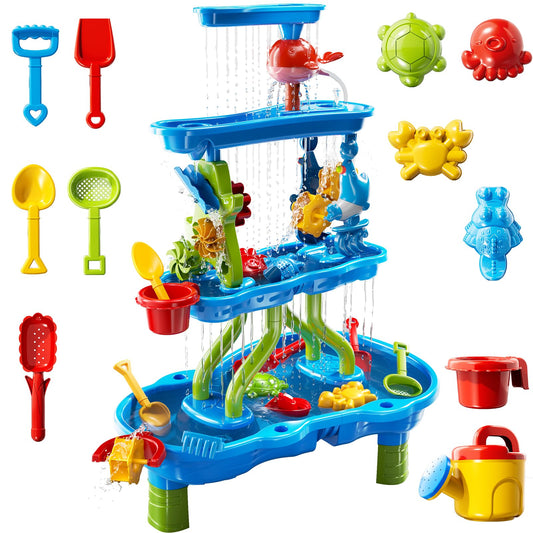 Beby Buty 4-Tier Water Table for Toddlers 3-5 Kids Ages 4-8, Summer Outdoor Beach Sensory Activity Playset Kids Sand Box and Water Table Toys, Party Birthday Gifts for Boys and Girls 3 4 5 6 7 8