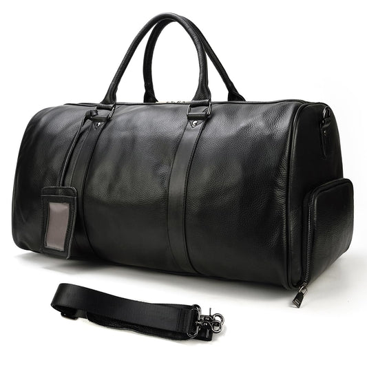 Leather Travel Duffle Bag with Shoe Pouch, Cabin Friendly Weekender Overnight Bags, Carry On Sports Gym Bag for Men Women