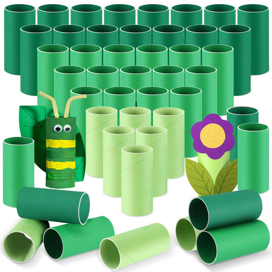 Henoyso 100 Packs Cardboard Tubes for Crafts, Thick Toilet Paper Rolls Empty for Kids Classroom Projects End of School Year Crafts Mother's Day DIY Gift Supplies (1.57 x 3.74 Inch,Green Series)
