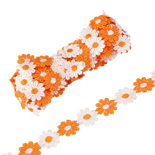 uxcell Flower Lace Trim, 5 Yards 1 Inch Wide Delicate Floral Edge Lace Trim Ribbon DIY Handmade Patchwork Ribbon Sewing Supplies Crafts, Orange-White