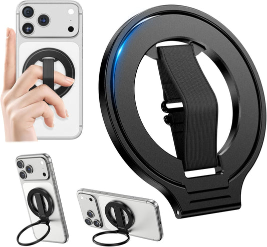 CloudValley 17 Max/16/15/14/13/12 Magnetic Phone Grip, Slim Rotating Finger Loop Ring Holder with Soft Strap