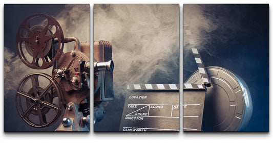 wall26 Canvas Print Wall Art Set Retro Vintage Hollywood Film Camera with Smoke American Cultural Photography Modern Art Chic Multicolor Ultra for Living Room, Bedroom, Office - 24"x36"x3 Panels