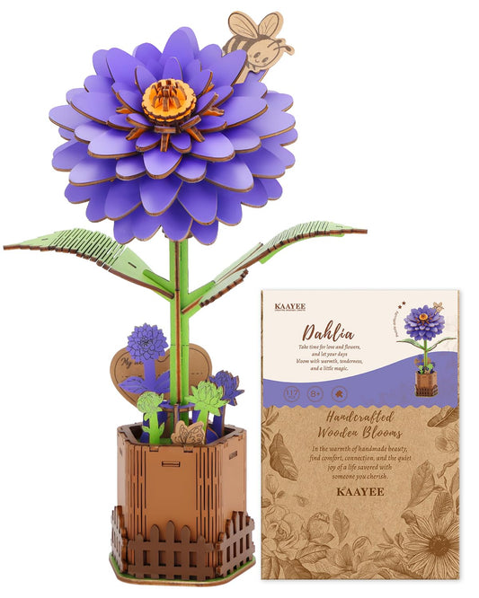 Kaayee 3D Flower Wooden Puzzles for Adults-Dahlia, Wooden Flowers Model Kit Set DIY Crafts to Build, Mother's Day/Botanical Collection/Ideal Creative Gift Ideas/Housewarming（117 PCS）