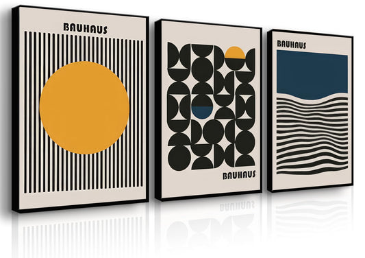 3Pcs Bauhaus Style Wall Art Bohemian Abstract Wall Decor Minimalist Canvas Mid Century Moderngeometry Poster Prints Painting Picture Suitable for Living Room Bedroom （12x16 unframed）