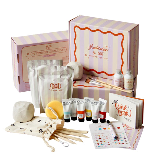 DIY Air Dry Clay Pottery Kit for Adults – Complete Craft Set with Tools, Paints & Guide – Beginner Friendly – No Kiln Needed – Unique Gift for Women – Muditation by PinchIt