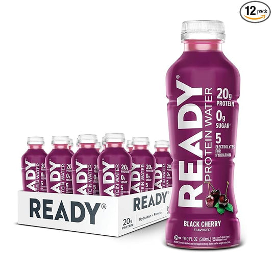 Ready® Protein Water ??20g Whey Protein Isolate, Zero Sugar, Low-Calorie Sports Drink for Hydration & Recovery ??Electrolytes, Essential Amino Acids ??Black Cherry, 16.9 fl oz Bottles (12-Pack)