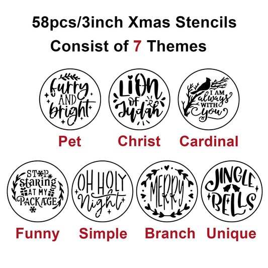 Christmas Stencils for Painting on Wood Slice,3" Small Christmas Stencils for Crafts Reuable Xmas Holiday Stencil for Tiered Tray Wood Sign Decor