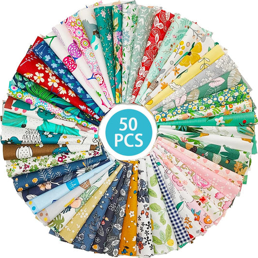 ZGXY Fabric, 50 pcs/lot Top Cotton 8" x 8" (20cm x 20cm) Squares Patchwork, Precut Multi-Color and Different Pattern for Sewing Quilting Crafting, Home Party Craft Fabric DIY Sewing Mask