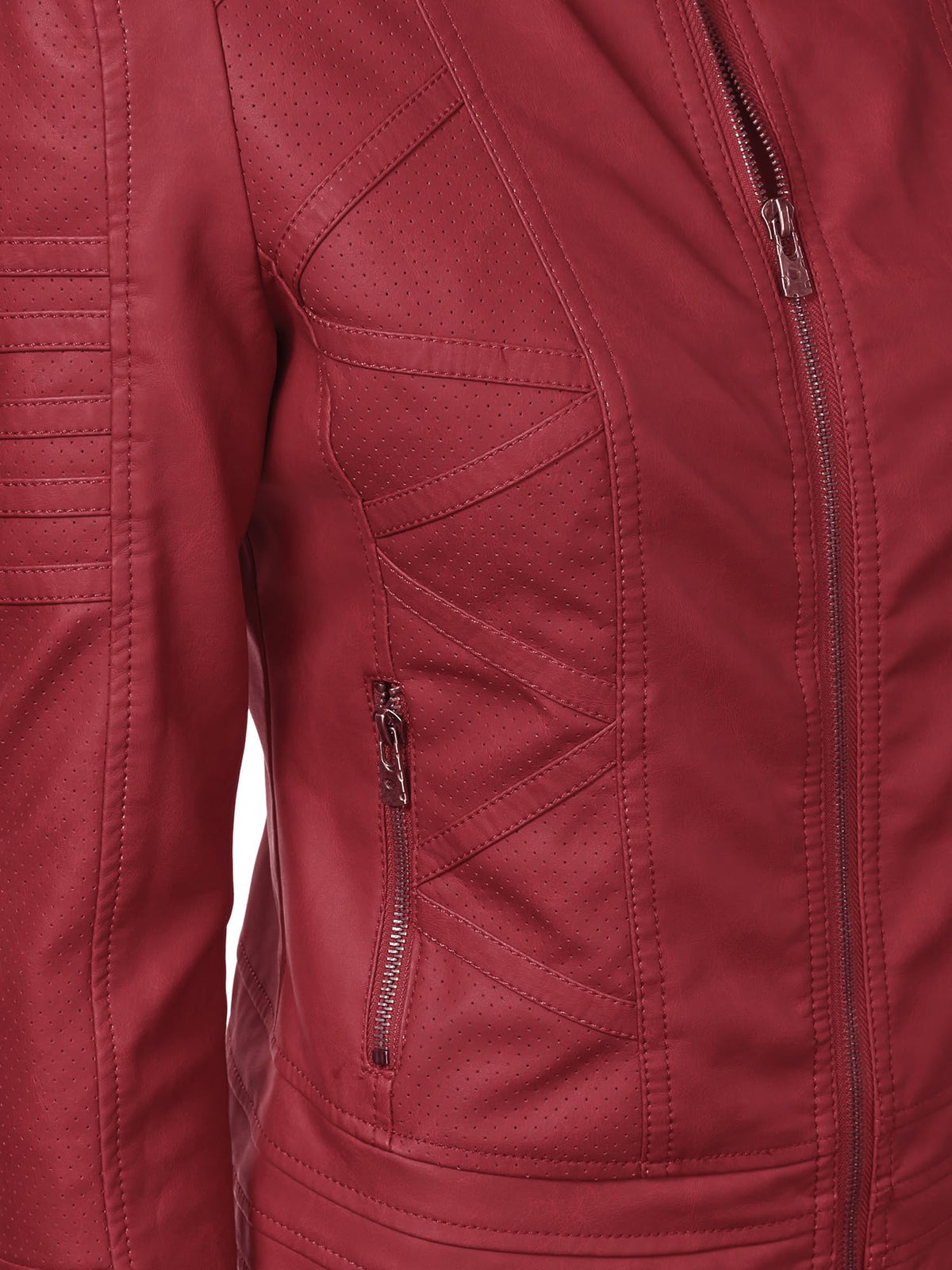 MBJ WJC746 Womens Vegan Leather Motorcycle Jacket S RED