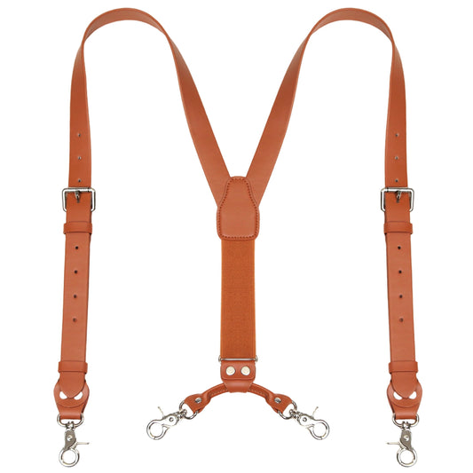 CONLIKE Leather Suspenders for Men Heavy Duty Mens Suspenders for Jeans Dress Pants Groomsmen Gift Wedding Y Back Design Adjustable with Metal Hooks, Brown