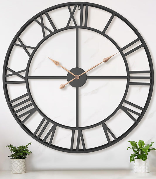 36 Inch Extra Oversized Large Giant Modern Decorative Wall Clock,Vintage Industrial Farmhouse Black Metal Big Roman Numeral Large Clocks for Living Room Decor,Entrance Fireplace,Dining Room
