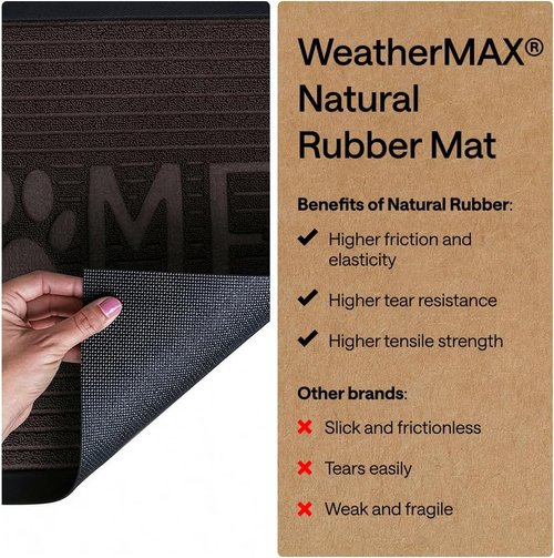 GORILLA GRIP Waterproof All-Season WeatherMAX Doormat - 47x35 Natural Rubber, Stain & Fade Resistant, Easy Clean Espresso