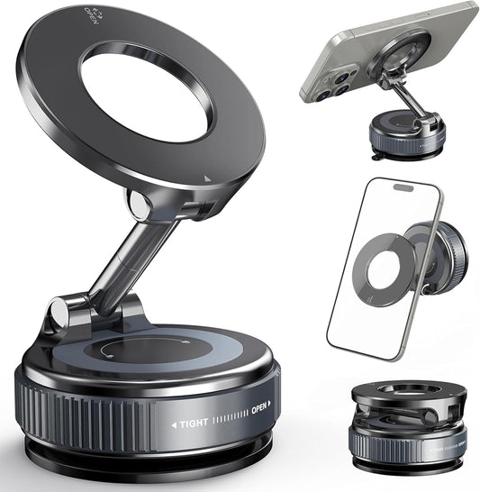 Casa Brisa 96 LBS 360 Magnetic Car Phone Mount with Strong Suction Cup - Adjustable Twist-Lock Vacuum Holder - Car