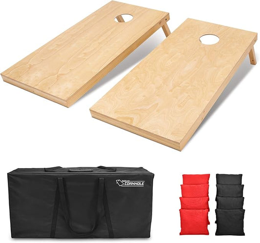 GoSports Regulation Size Wooden Cornhole Set with Natural Wood Finish - Includes Carrying Case
