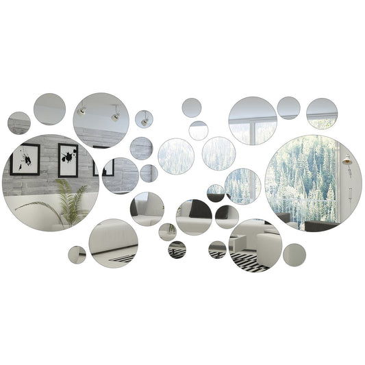 32 Pieces Removable Acrylic Mirror Setting Wall Sticker Decal for Home Living Room Bedroom Decor (Round Circle, 32 Pieces)