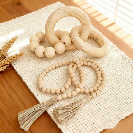 2 pcs Decorative Wood Knot Link Chain and Bead Decor, Natural Wooden Knot Decor for Coffee Table Farmhouse Decortive for Home Boho Modern Shelf Decortion(Natural)
