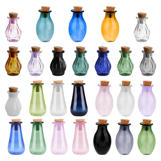 dcvbny Mini Glass Bottles with Cork Stopper,Colorful Tiny Spell Jars,Empty Vials Tiny Decorative Jars Wishing Drifting Bottle for Minihouse Bottle Decor DIY Crafts (26PCS)