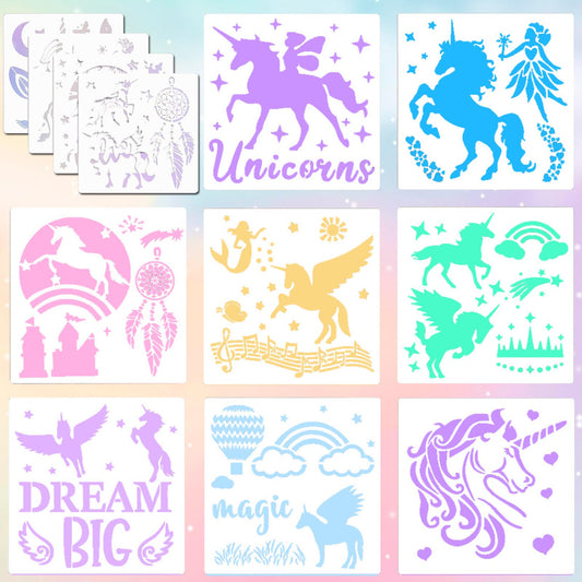 LanMa 18 Pieces Unicorn Drawing Stencils for Girls,Plastic Unicorn Stencils Templates for Painting, DIY Crafts, Art Projects