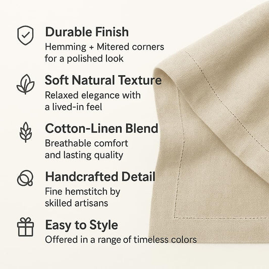 Home Ekaa Red Cotton Linen Dinner Napkins Set of 4 – Hemstitch Cloth Napkins 20x20 Inch – Washable Fabric for Dining, Mothers Day, Gifting, Holiday & Everyday Décor – Serena