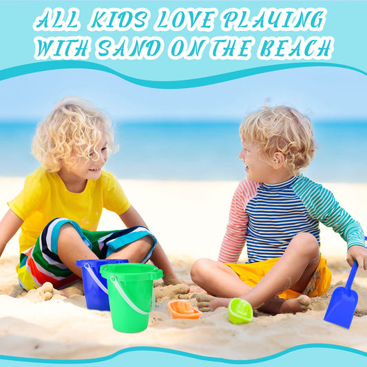 Didaey 7.5 Inch Beach Buckets and Shovels Plastic Sand Pails Castle Building Sand Shovel for Boys and Girls Summer Beach Toys Party Favors(12 Set)