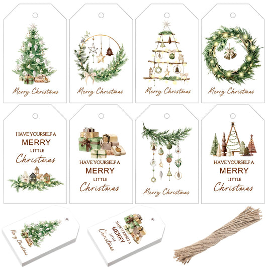 Fullhawl 200 Pcs Christmas Gift Tags with String Christmas Natural Holiday Gift Name Tags to Personalize Xmas Presents Gifts Decoration for DIY Wrapping Crafts Party Favors(Wreath)