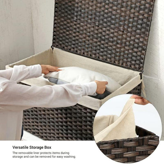 SONGMICS Storage Basket with Lid, Woven Blanket Storage Bin with Handles, Foldable, Removable Liner, Metal Frame, for Bedroom, Laundry Room, 42.3 Gallons (160 L), Brown URST76BR