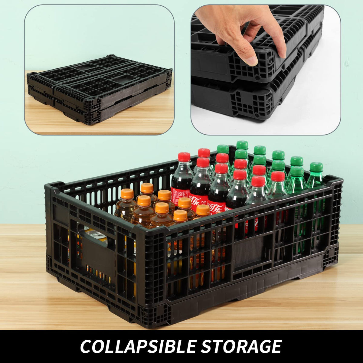 QTJH Collapsible Storage Bin Containe，52 Liter Transferheavy duty plastic storage box ,milk crates heavy duty Transit storage of various items black (1)