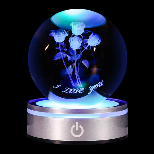 pinyan 3D Rose Crystal Ball with LED Colourful Light Base,Unique Gifts Her for Valentine's Birthday Wedding,Romantic Anniversary Present with Girlfriend Wife Mom Women I Love You Night Light