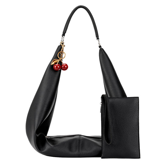 Slouchy Hobo Bags for Women Soft Vegan Leather Sling Bag Designer Shoulder Purses Top Handle Handbag with Small Purse (Black)