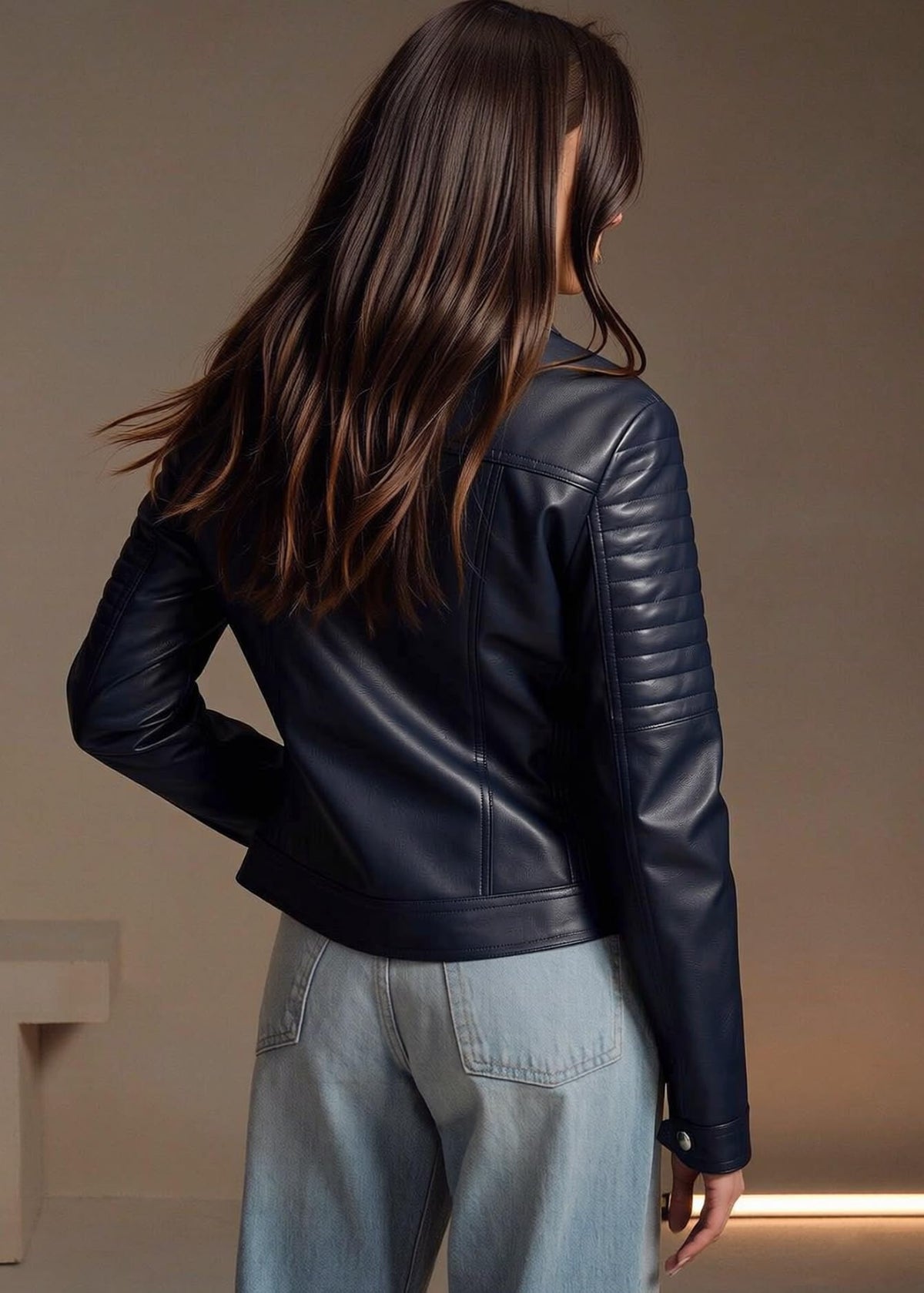 Pallivare Women's Faux Leather Jacket Spring Motorcycle Biker Clothes Outfits Short Fashion PU Slim Coat SKT1308 Dark Blue L