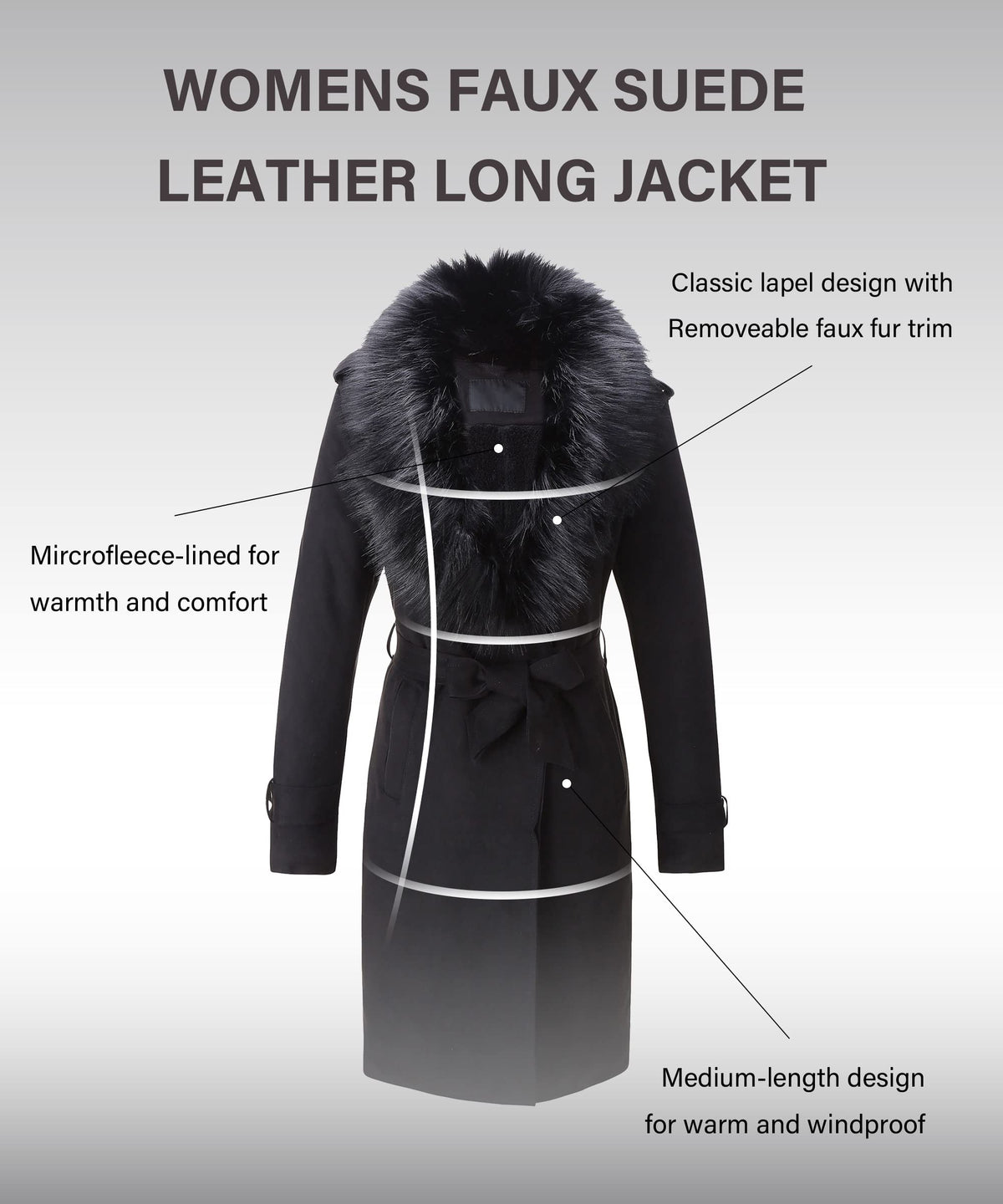 Bellivera Women's Faux Suede Leather Jackets Outwear Fleece Lined Coat Leather FF20 Black L