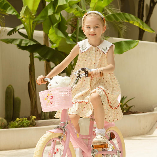 Bixike Girls Bike with Basket for Toddlers and Kids Aged 3-14 Years Old, 12 14 16 18 Inch with Training Wheels & Doll Seat, 20 Inch with Kickstand & Rear Rack, Princess Style Bicycle for Gift.