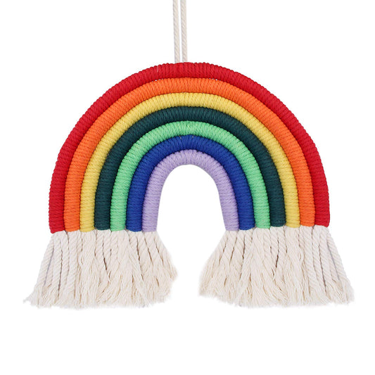 Macrame Rainbow Wall Hanging for Bedroom Nursery Baby Kids Rooms Playroom Colorful Small Tapestry Rope Woven Tassel Art Home Decor Handmade Craft Gift
