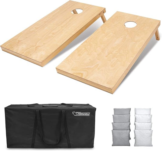 GoSports Regulation Size Wooden Cornhole Set with Natural Wood Finish - Includes Carrying Case