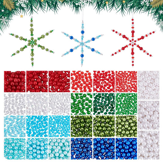 PH PandaHall Christmas Snowflake Wires Bead Kit, Snowflake Beads Ornament Set Metal Snowflake Wire with Pearl Acrylic Beads for Holiday Crafts Christmas Tree Wreaths DIY Craft Decoration