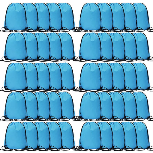 CODOBON 50 Pcs Drawstring Bags, Bulk Draw String Backpack, Cinch Polyester Bag for Gym Sport, Sky Blue