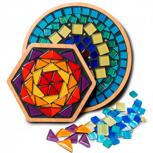 DIY Merea Craft – Set of 2 Mosaic Kits for Adults | DIY Stained Glass Craft Kit for Beginners | Make Your Own Mosaic Art | Handmade Gift for Women | Home Decor & Relaxing Activity