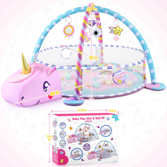 WeeHomm Baby Play Mat & Activity Mat - Baby Play Gym Tummy Time Mat with 6 Detachable Sensory Toys for Motor Skills Development, Newborn Baby Toys 0-6-12 Months Essentials Gift Playmats