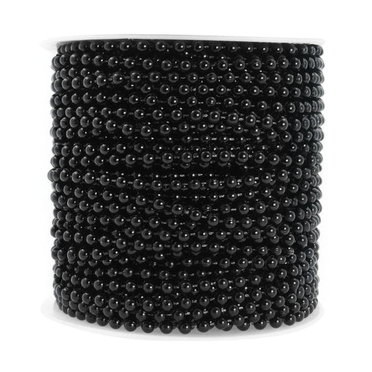 Mandala Crafts Faux 4mm Black Pearl Beads Chain Roll – 44 Yards Pearls Garland Strand Strings for Wedding Decor, Floral Arrangements, Christmas Trees & Event Decorations
