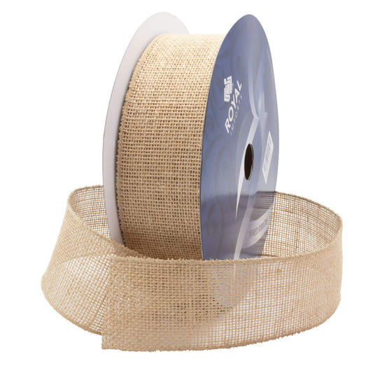 Royal Imports Natural Burlap Jute Wired Fabric Ribbon 2.5" (#40) for Floral, Holiday & Craft Decoration, 25 Yard Bulk Roll (75 FT Spool)