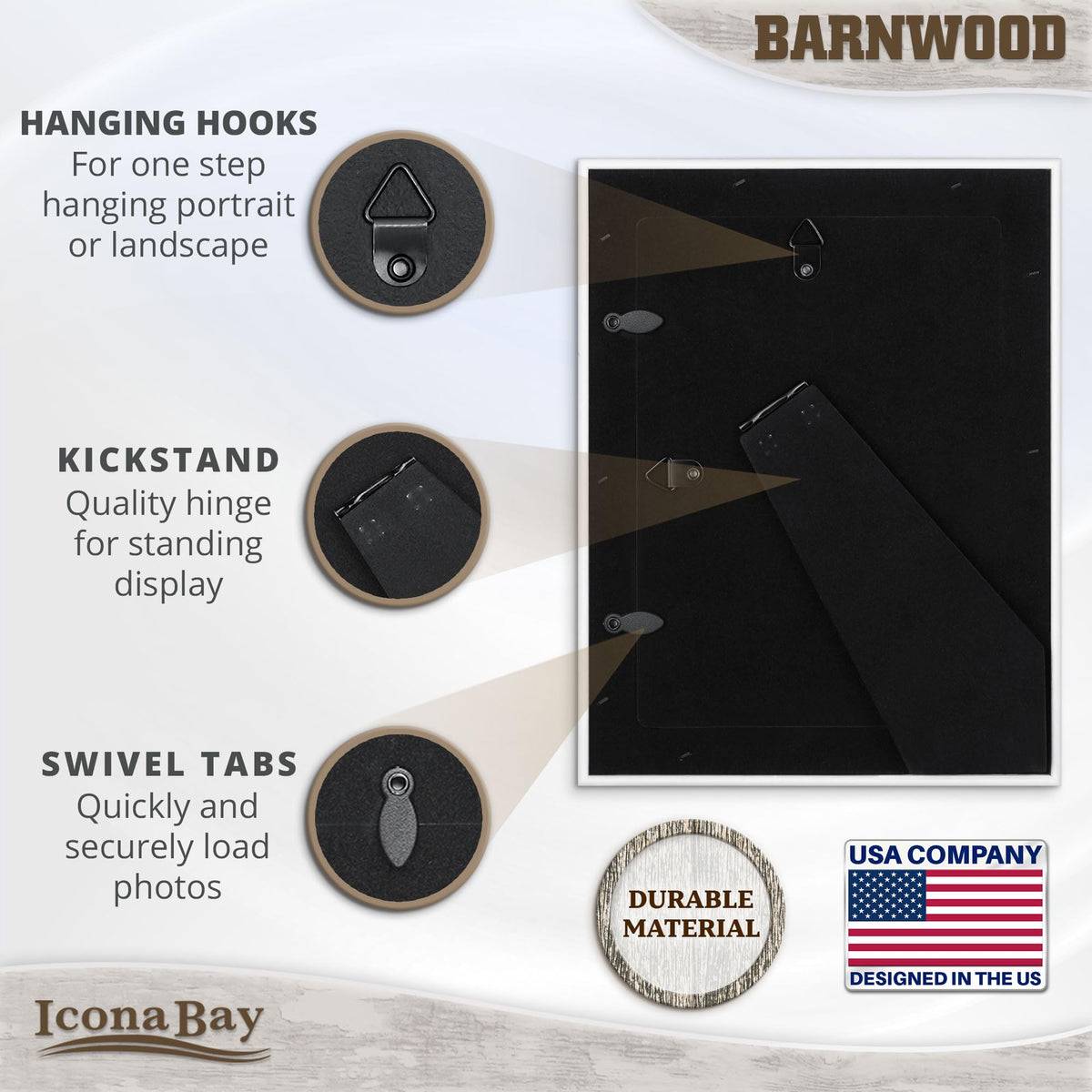 Icona Bay 5x7 Brown Oak Picture Frame, Country Rustic Style 5 x 7 Photo Frame, Table Top or Wall Mount, Barnwood Collection