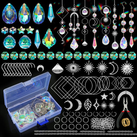 HYBEADS 200 Pcs DIY Suncatcher Making Kits for Adults Crystal Sun Catchers Crafts with Hooks Chains Pendants Rainbow Maker for Window Hanging Prism Indoor Outdoor Garden Xmas Wedding Party Decor