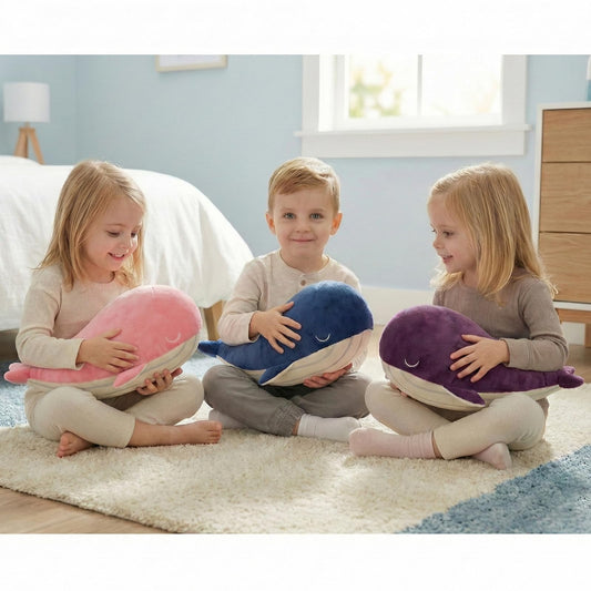 MUPI Whale Stuffed Animals Plush Pillow 4 Size Cute Soft Cotton Plushies Pillows Kawaii Blue Whale Toy Gifts for Kids Boys Girls Adults (Blue, 33 Inch)