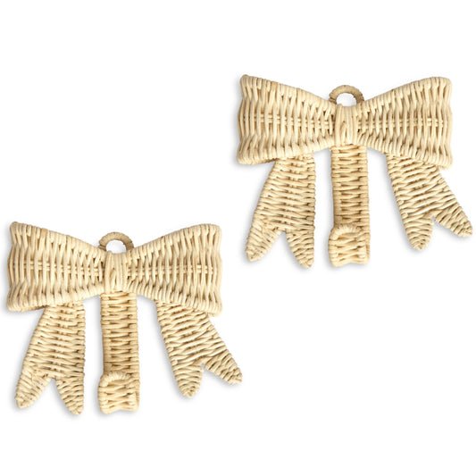 BEBE BASK Handwoven Rattan Bow Wall Hooks Set of Two (5.9 × 5.1 in) – Decorative Wall Hooks, Bow Decor for Girl’s Room & Nursery Decor