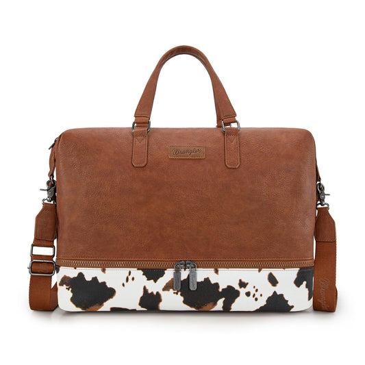 Wrangler Travel Duffel Bag Carry On Overnight Bag with Shoe Compartment Cow Print Weekender Bag for Women WG253-5110COW-BR