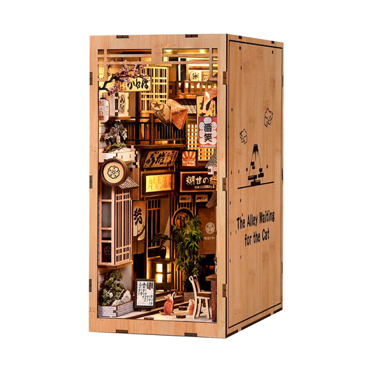 Book Nook Kit, DIY Miniature House Kit for Adults and Teens, 3D Puzzle Tiny Dollhouse House Bookshelf Decor, Adult Crafts Booknook Gifts for Book Lovers (Cat Waiting Alley)