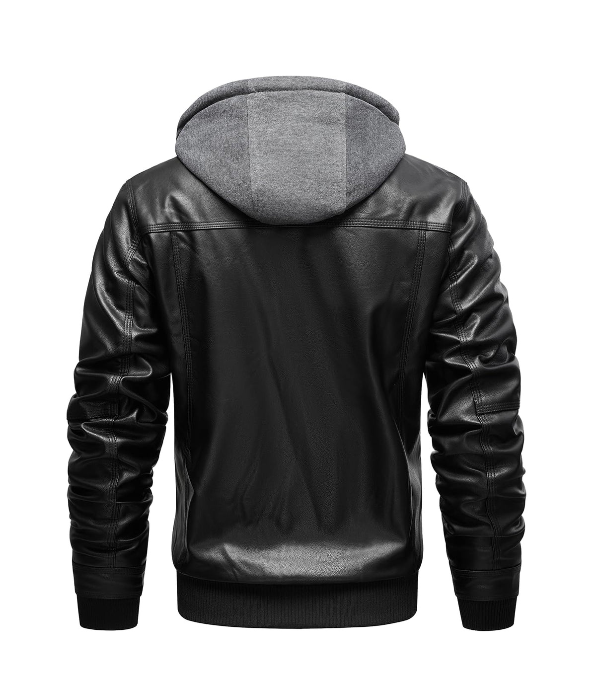 FTIMILD Men's Leather Jacket Motorcycle Jacket Windproof PU Vintage Bomber Jacket with Removable Hood