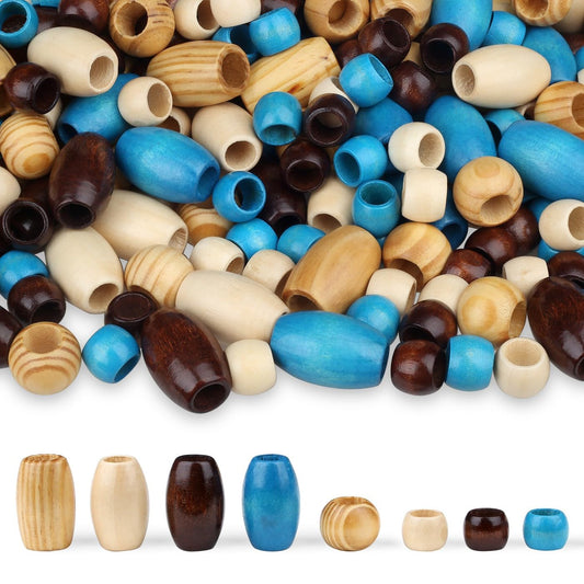 LAIDANLA 135PCS Wooden Beads 4 Colors Large Hole Loose Spacer Beads Natural Wood Hair Bead for Macrame Making Bracelet Necklace Hair DIY Craft Handmade Decor